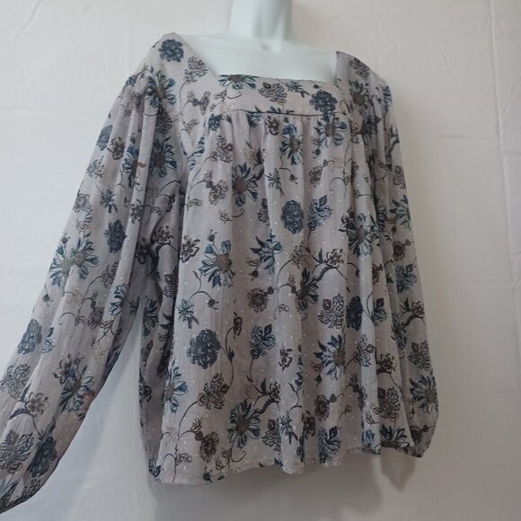 Ophelia Roe top gray long sleeve sheer square neck smock trave casual work sz 3X - Picture 2 of 5